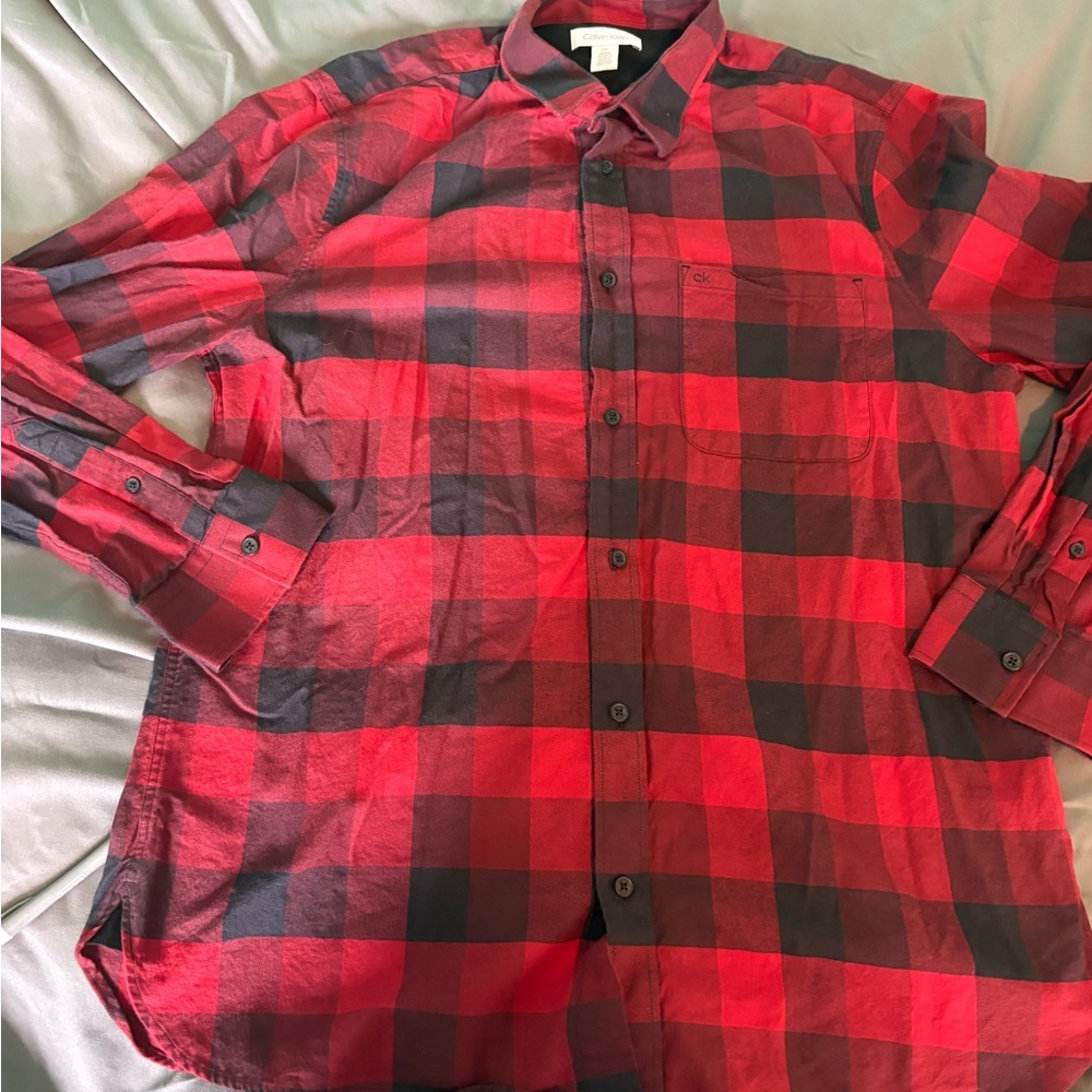 Calvin Klein Red and Black Plaid Men's Shirt